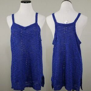 Nwt LA made Knitted Blue Tank Size L Womens Soft Cotton Linen Open Weave Knit